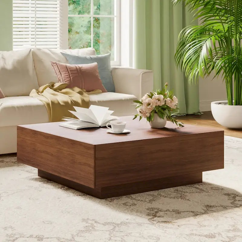 Mid Century Modern Coffee TableMinimalist Wood Veneer Coffee Table with Storage for Living Room, Fully-assembled