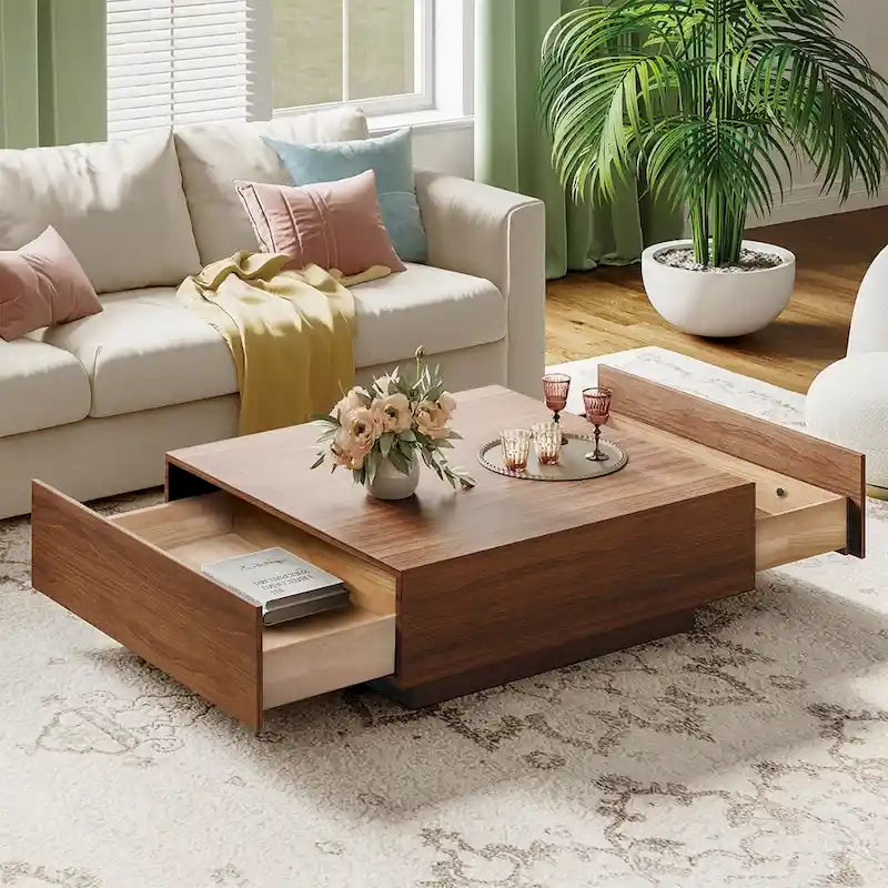 Mid-Century Modern Coffee Table with Storage – Fully Assembled
