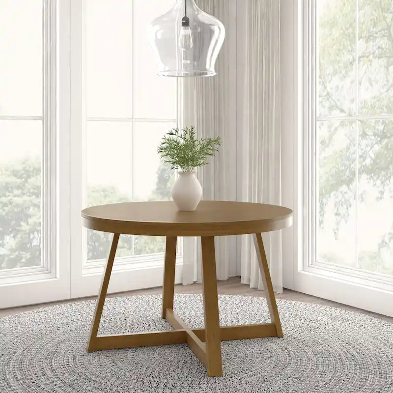 47" Round Solid Wood Dining Table – Wirebrush Finish, Seats 4 (Pecan / Seashell / Coastal White / Blonde)
