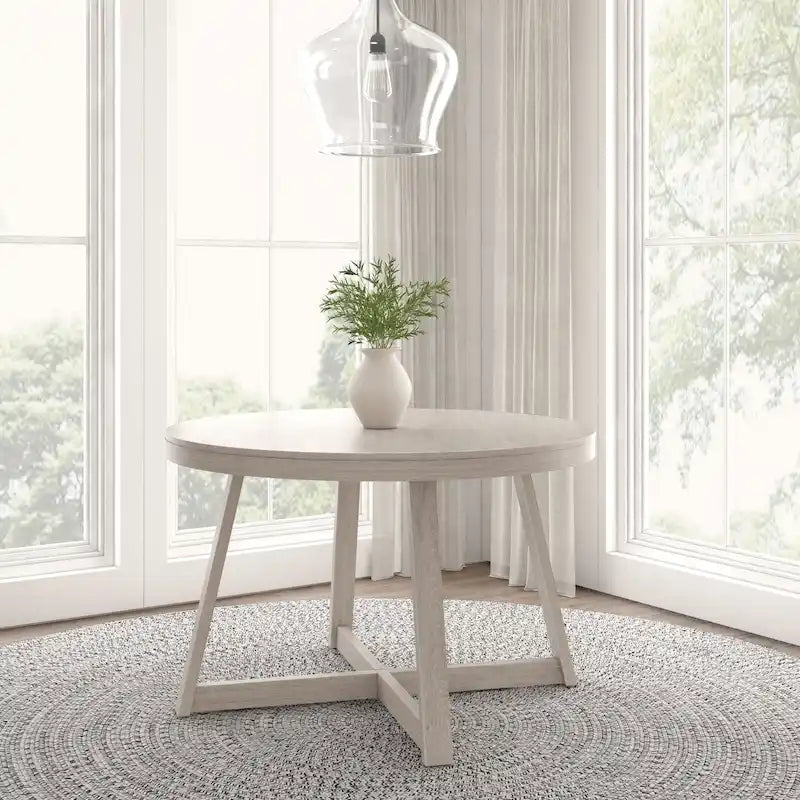 47" Round Solid Wood Dining Table – Wirebrush Finish, Seats 4 (Pecan / Seashell / Coastal White / Blonde)