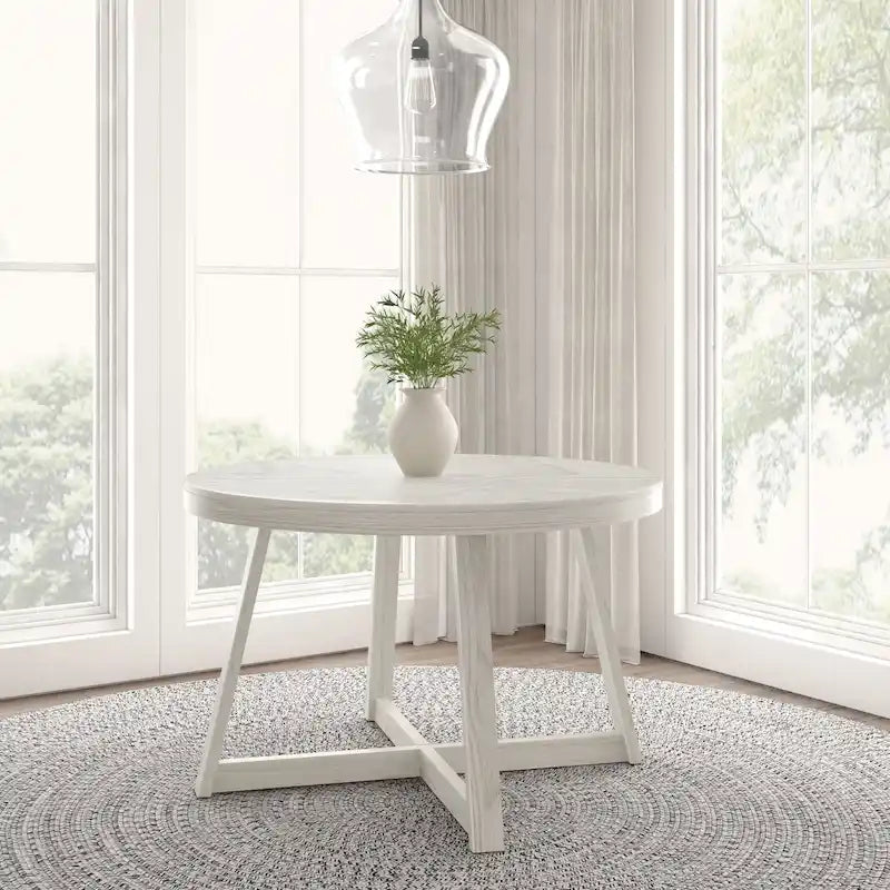 47" Round Solid Wood Dining Table – Wirebrush Finish, Seats 4 (Pecan / Seashell / Coastal White / Blonde)