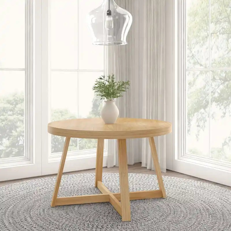 47" Round Solid Wood Dining Table – Wirebrush Finish, Seats 4 (Pecan / Seashell / Coastal White / Blonde)