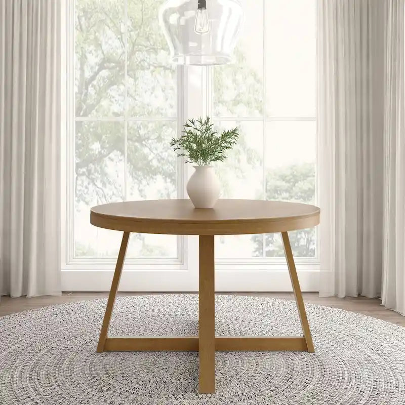 47" Round Solid Wood Dining Table – Wirebrush Finish, Seats 4 (Pecan / Seashell / Coastal White / Blonde)