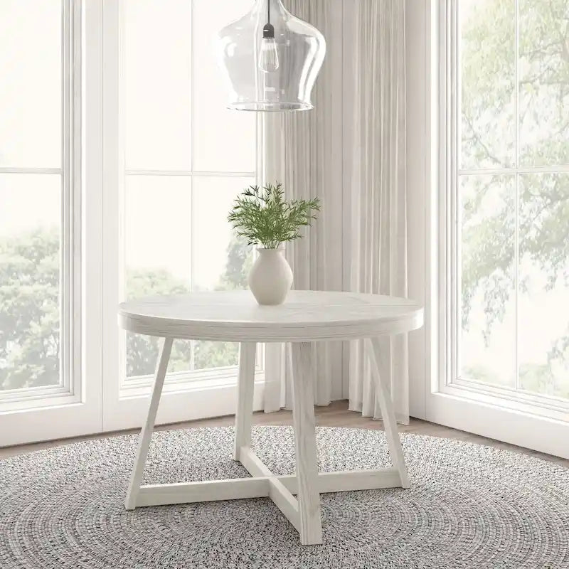 47" Round Solid Wood Dining Table – Wirebrush Finish, Seats 4 (Pecan / Seashell / Coastal White / Blonde)