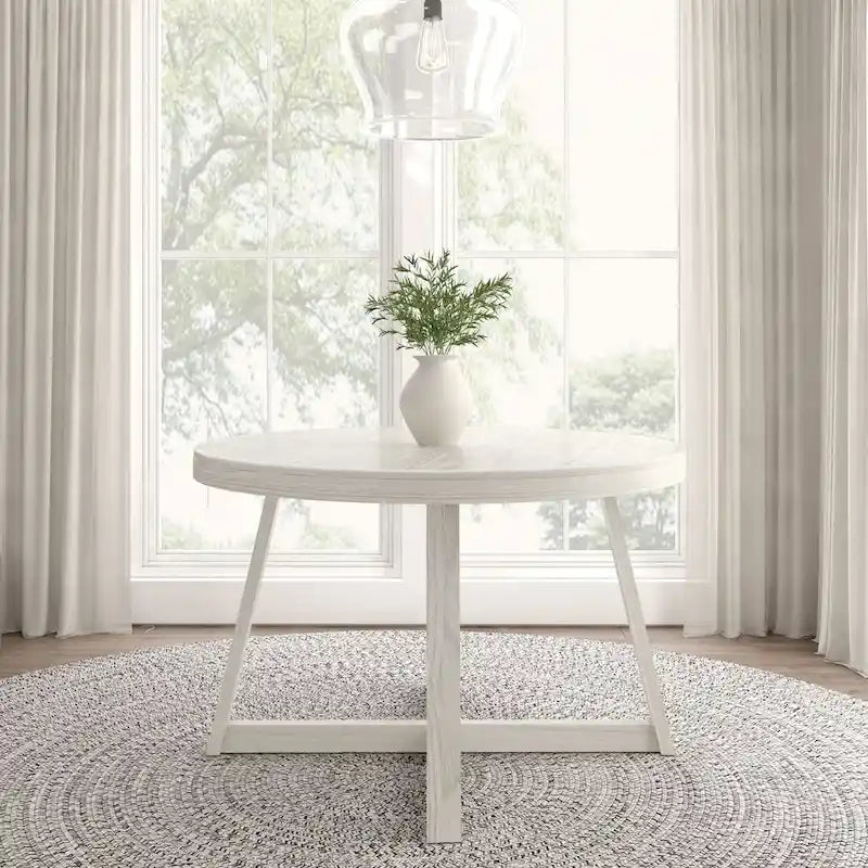 47" Round Solid Wood Dining Table – Wirebrush Finish, Seats 4 (Pecan / Seashell / Coastal White / Blonde)
