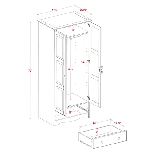 2-Door Solid Wood Wardrobe Armoire | Mahogany, Java, Honey Pine, Mocha | 1-Person