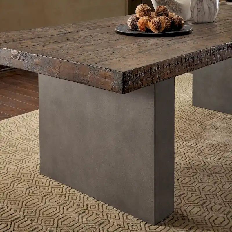 Brown Reclaimed Wood & Concrete Dining Table, Seats 8